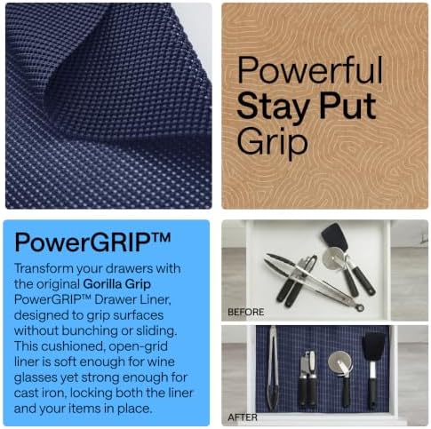 GORILLA GRIP powerGRIP Drawer Shelf and Cabinet Liner, 12"x20', Navy...