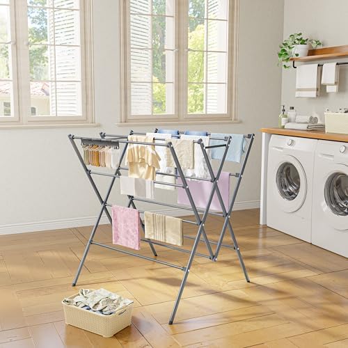 Drying Rack Clothing,12 Drying Poles with Sock Clips Clothes Drying Rack