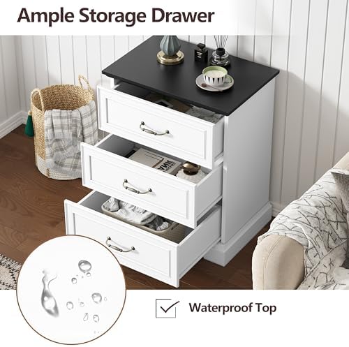 Thacuok 3 Drawer Dresser for Bedroom, 24" Wide Wooden Chest of Drawers, ...