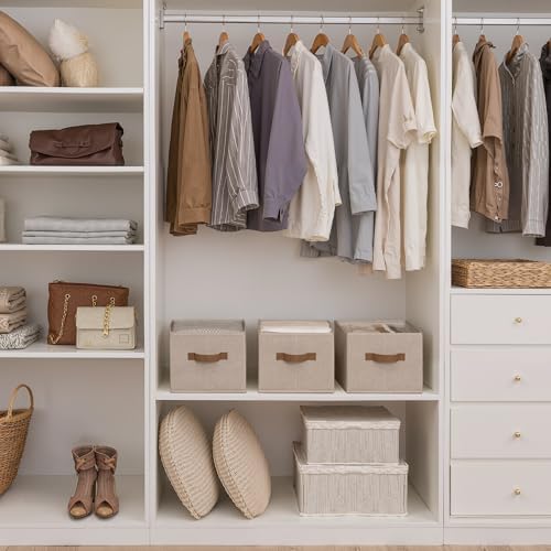 StorageWorks Closet Storage Bins, Brown & Beige, Large, 3-Pack