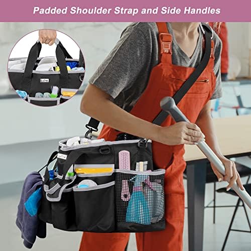 LoDrid Cleaning Caddy Bag with 3 Compartments and Shoulder Strap, Gray Edge