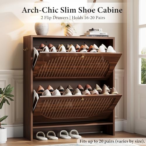 Nicetree Arch-Chic Shoe Cabinet for Entryway, Modern Mid-Century Shoe Storage...
