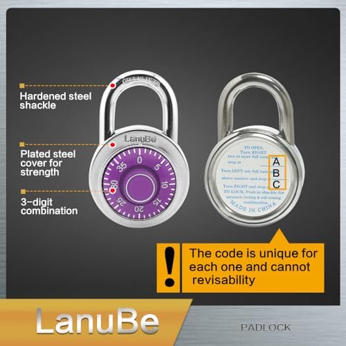 LanuBe Lock Standard Dial Combination Padlock 24 Pack Wide 2-in Purple Dial