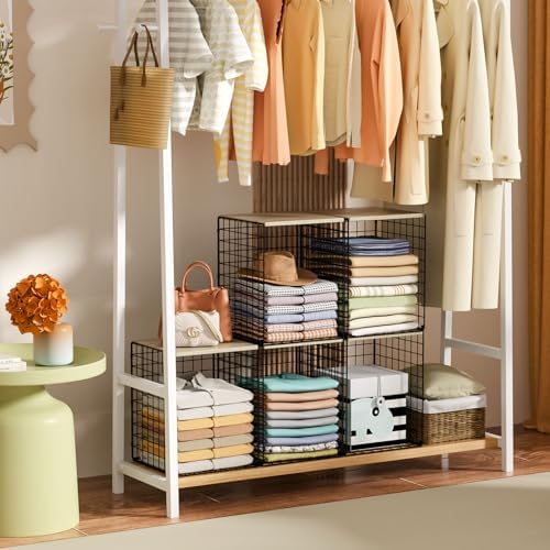 3-Pack Taller Closet Organizers and Storage with Wood Top, Stackable Wire Sto...