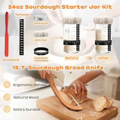 Sourdough Starter Kit with Banneton Bread Proofing Basket & Baking Supplies