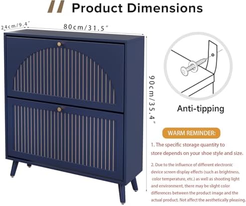 Fsbecl Shoe Storage Cabinet for Entryway with 2 Flip Drawers, Navy Blue