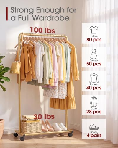 Sakugi Clothes Rack - Clothing Rack with Storage Mesh Shelf & Casters, He...