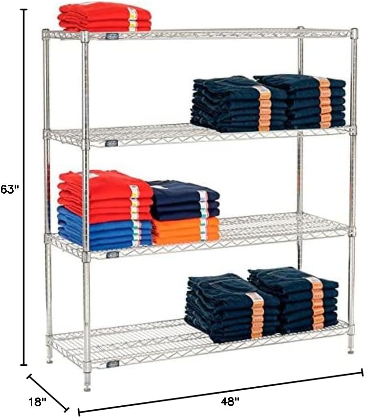 Nexel 18" x 48" x 63", 4 Tier Adjustable Wire Shelving Unit, N...