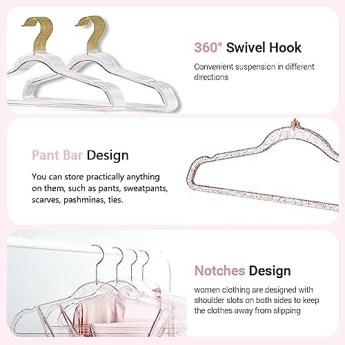 Pink Clothes Hangers 16", 40 Pack Plastic Clear Coat Hanger for Adult Cl...