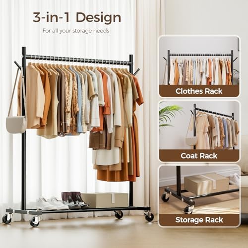 Clothes Rack, Clothing Rack for Hanging Clothes Load 280LBS, Rolling Garment ...