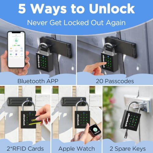 Heavy Duty Smart Padlock,Outdoor Combination Padlock with Key Code RFID