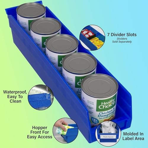 Akro-Mils 30128 Heavy Duty Plastic Shelf Bins, 18"x 4"x 4", Bl...