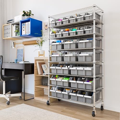 8-Tier NSF 24-Bin Steel Wire Shelving Rack, 36"W x 14.25"D x 63.5&q...