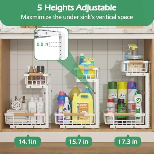 ADRIMER Under Sink Organizer 2 Packs, Pull Out Kitchen Sink Organizer, 2 Tier...