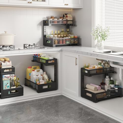 1 Pack-11.4"-16.14"H Under Sink Storage Organizer, Large 2-Tier Ele...