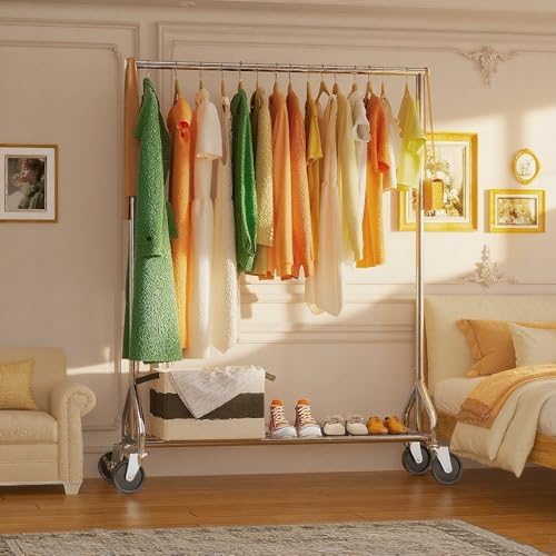 Ekisemio Heavy Duty Rolling Clothes Rack with Wheels and Shelves, 450 lbs Cap...