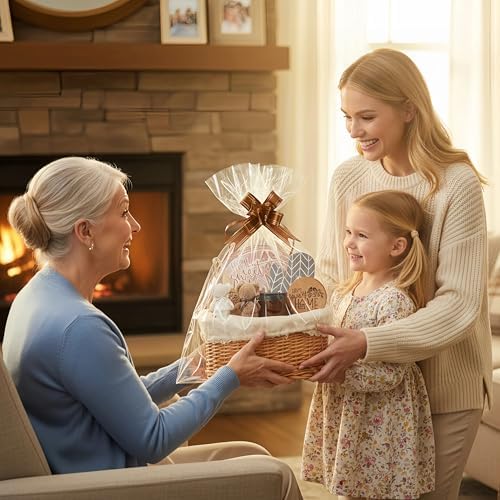 Bread Warmer Basket with Terracotta Stone, Wicker Bread Basket Gift Set