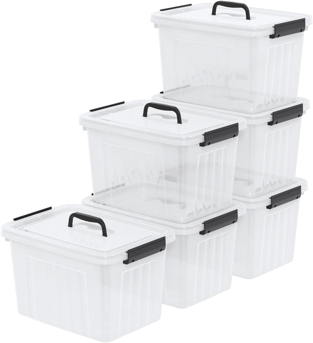 Jekiyo 12 L Plastic Latching Boxes, Clear Storage Bins with Lids, 6 Pack