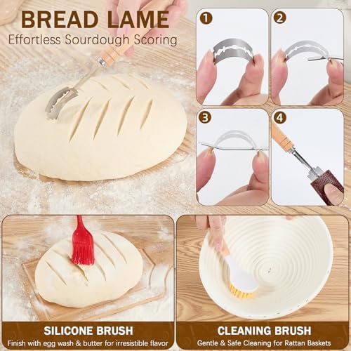 Sourdough Starter Kit Bread Baking Supplies, 10" Round Oval Banneton