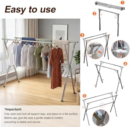 Spreezy 78 Inch Clothes Drying Rack, Stainless Steel, Indoor/Outdoor