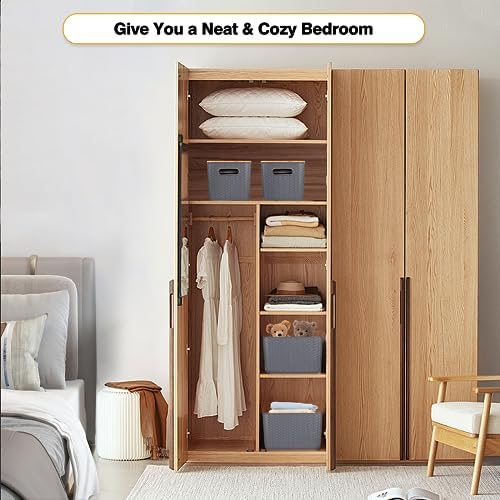 Ohmlove 4 Pack Storage Bins with Bamboo Lids,Stackable Box for Organization