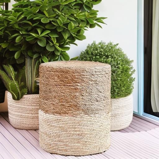 Wimarsbon Ottoman Poufs, 100% Natural Seagrass Pouffe, Hand Weave Round Foots...