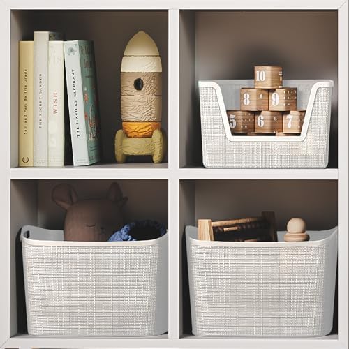 Curver Set of 2 XL 30.5L Jute Decorative Plastic Organization and Storage Bas...
