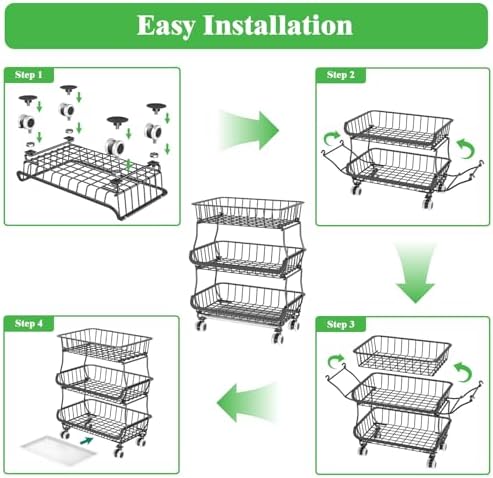 3 Tire Rolling Pantry Organizers and Storage Cart on Wheels