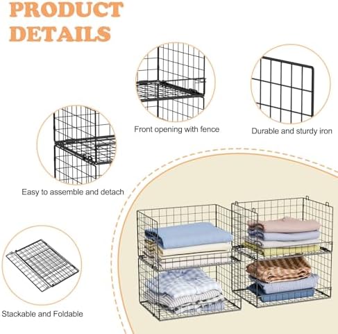 Yociyoga 4-Tier Stackable Closet Organizers and Storage Shelves, Foldable Clo...