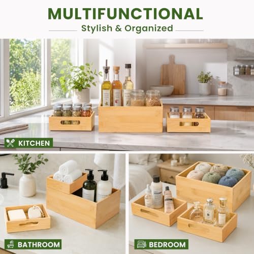 HOMESTEAD 3-Piece Stackable Bamboo Storage Box, Large Storage Bin, Wooden Box...