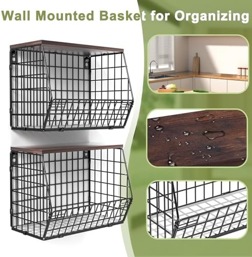 Wawocs Fruit Basket for Kitchen Counter 2 Tier Fruit Bowl, Stackable Wall Mou...
