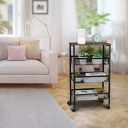 MOOACE Kitchen Cart on Wheels, 3-Tire Metal Mesh Rolling Utility Cart with Wo...