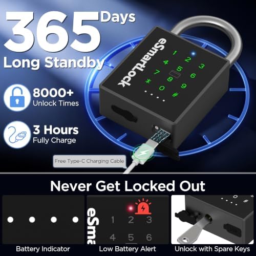 Heavy Duty Smart Padlock,Outdoor Combination Padlock with Key Code RFID