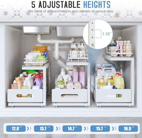 Under Sink Organizer Upgrade To Professional Rails,2-Tier Dual Pull Out Cabin...