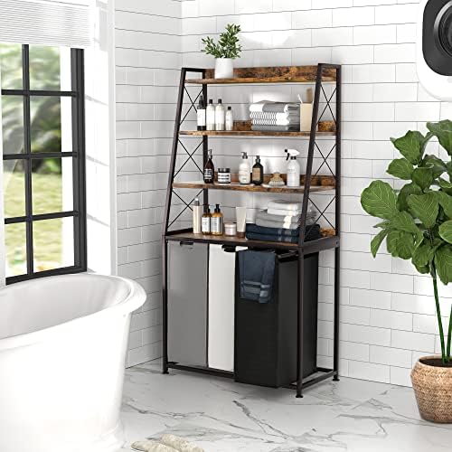 Herture Laundry Basket, 3 Section Laundry Hamper with 4 Tiers Shelf, Pull-Out...