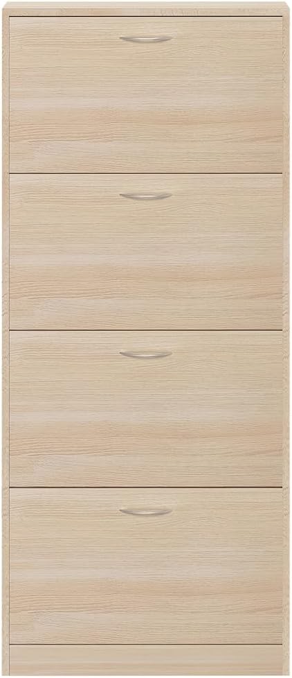 BAKAJI Shoe Rack in MDF Wood with 4 Folding Shoe Doors, Metal Handles Double ...
