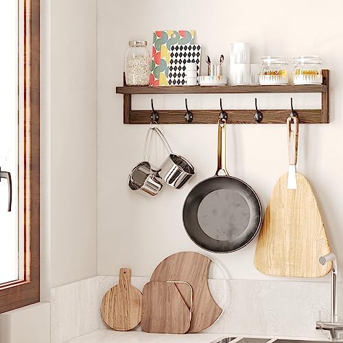 AMBIRD 28.9 Inch Length Shelf with Hooks Entryway Coat Rack Wall Mount Wood C...