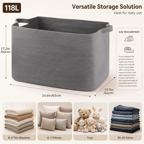 OIASKET 118L Extra Large Blanket Basket, 24.8" x 17.7" x 17.2"...