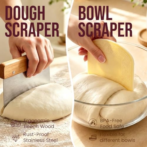 DOYOLLA Bread Proofing Baskets Set, 10 inch Oval & 8.5 inch Round Sour Do...