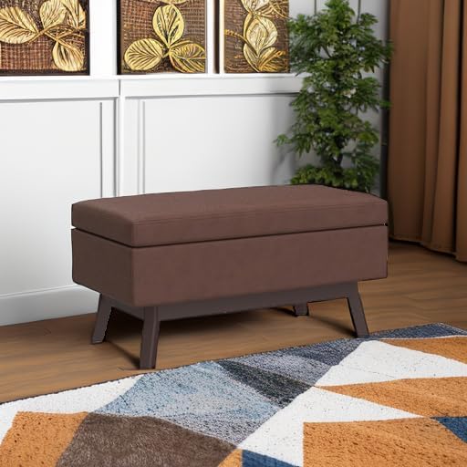SIMPLIHOME Owen 36" Wide Vegan Leather Lift Top Ottoman in Saddle Brown
