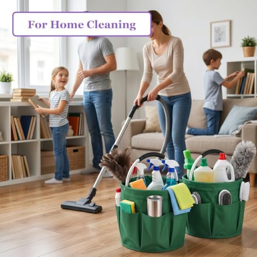 2-Pack Cleaning Supply Caddy with 6 Side Pockets, 17L Foldable Bucket Organiz...
