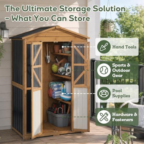 Extra Large Outdoor Storage Cabinet Weatherproof, Garden Shed with Shelves