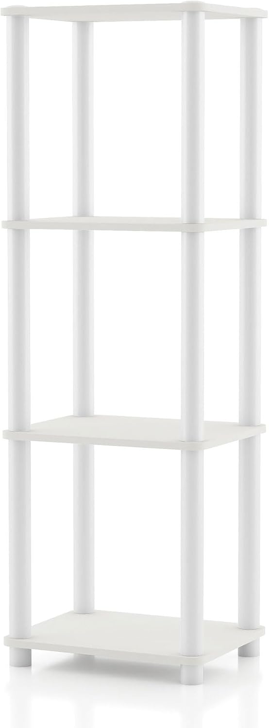 Homes: Inside + Out Apexa Modern 4-Tier Narrow Shelving Units, Collectibles Display Shelves, Easy Assembly Standing Shelf, Home Storage Organizer for Living Room, Bedroom, Office, White