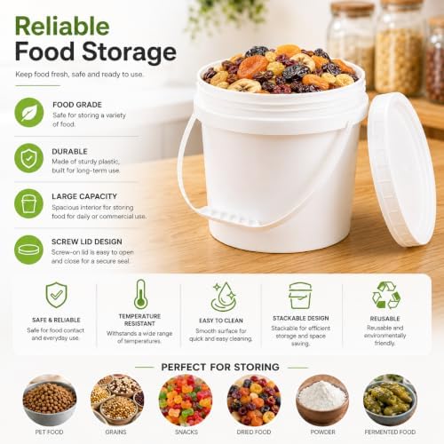 4 Pack 1 Gallon Plastic Buckets with Screw Lids & Handle, 2 Clear + 2 Whi...