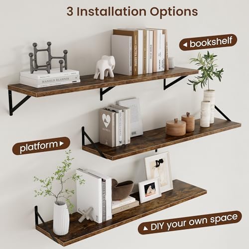 Axeman 12 Inch Deep Floating Shelves for Wall - 48 Inch Wide x 12 Inch Deep W...