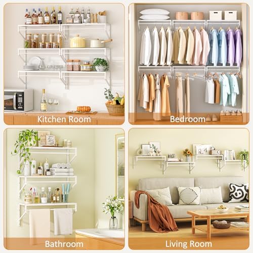 ThreeHio 2 Pack Expandable Laundry Room Shelves with Hanging Rod, Over Washer...