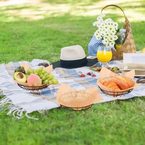 15 Pack 8 Inch Round Wire Bread Basket, Metal Fast Food Baskets with 50 Sheet...