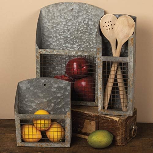 Primitives by Kathy Rustic Farmhouse Wire Bins - Handmade Galvanized Metal fo...