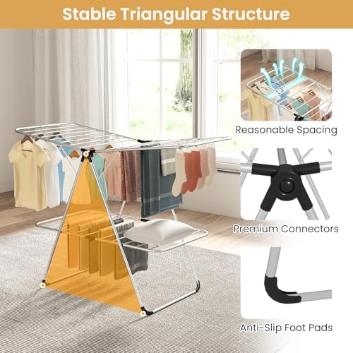 Tangkula Clothes Drying Rack Foldable, 2-Level Heavy-Duty Aluminum Laundry Dr...