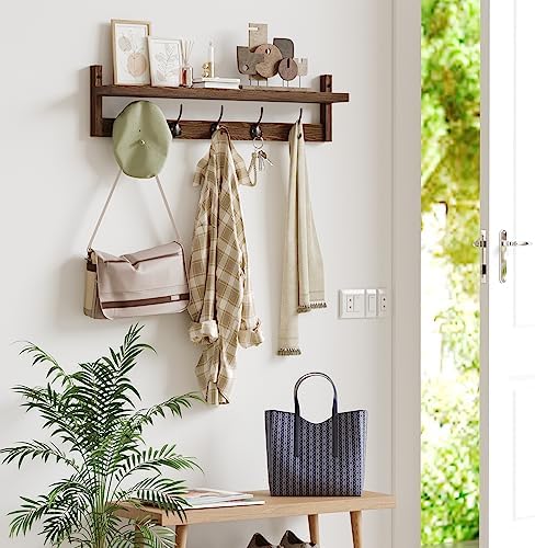 AMBIRD 28.9 Inch Length Shelf with Hooks Entryway Coat Rack Wall Mount Wood C...